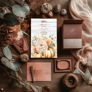 Boho White and Gold Glitter Pumpkins Bridal Invitation