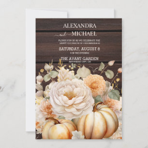Boho White and Gold Glitter Pumpkins Wedding Invitation
