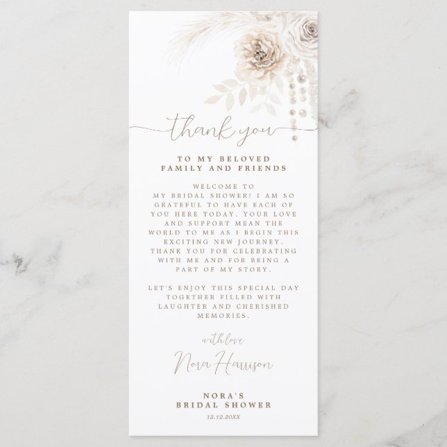 Boho White and Neutral Floral Thank you Place Card (Front)
