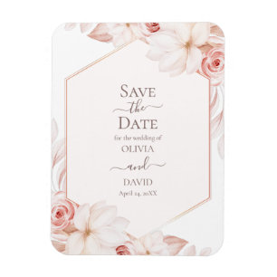 Boho White and Pink Roses Save the Date Card Magnet