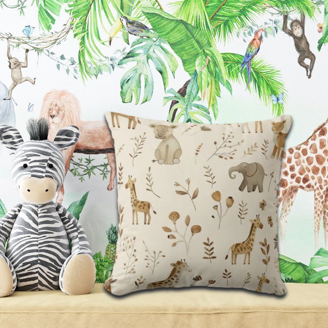 Boho White Beige Jungle Animals  Cushion (Creator Uploaded)