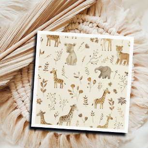 Boho White Beige Jungle Animals  Napkin