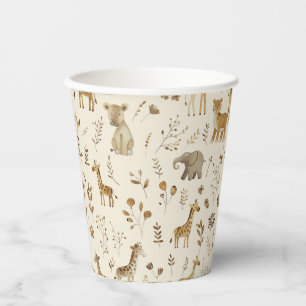 Boho White Beige Jungle Animals  Paper Cups