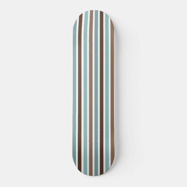 Boho White Blue Brown Geometric Stripes Skateboard (Front)
