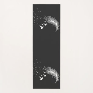 Boho White Feathers and Flying Birds Artistic Blac Yoga Mat