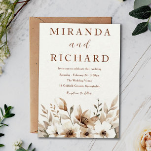 Boho White Floral Arrangement Minimalist Wedding Invitation