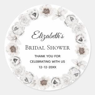 Boho White Floral Bridal Shower Classic Round Sticker
