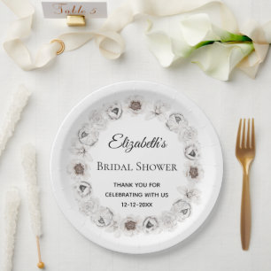 Boho White Floral Bridal Shower Paper Plate