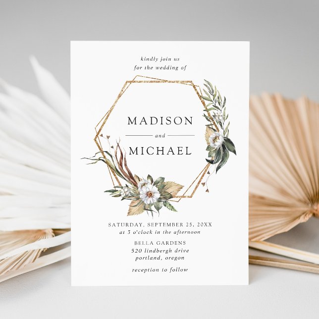 Boho White Floral & Greenery Wedding Invitation (Creator Uploaded)
