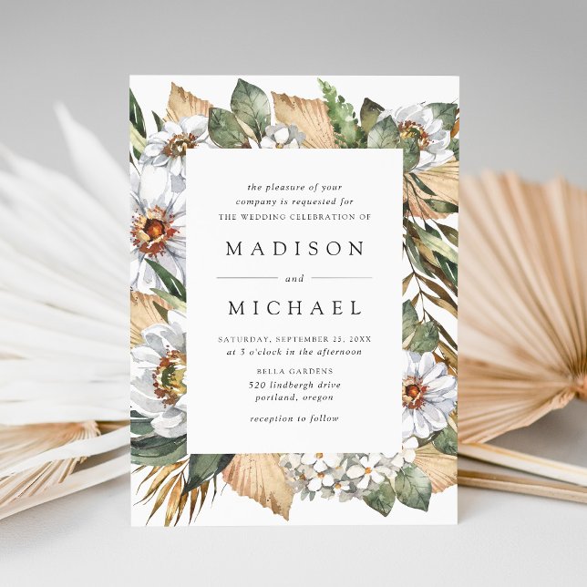 Boho White Floral & Greenery Wedding Invitation (Creator Uploaded)