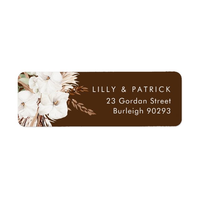 Boho White Floral Modern Wedding Return Address Label (Front)