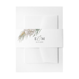 Boho White Floral & Palm Wedding Invitation Belly Band