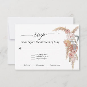 Boho White Floral Pampas Grass Tropical Palm RSVP Card
