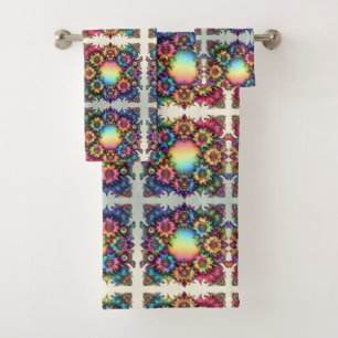 Boho White Floral Rainbow Bath Towel Set