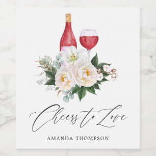 Boho White Floral Wine Tasting Bridal Shower Wine Label