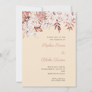 Boho White Floral Winter Champagne Wedding Invitation