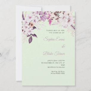 Boho White Floral Winter Light Green Wedding Invitation
