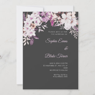 Boho White Floral Winter Shadow Grey Wedding Invitation