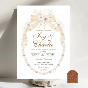 Boho White Ivory Coquette Roses Wedding Invitation