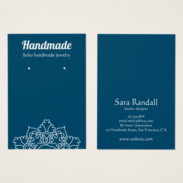 Boho White Mandala Dark Teal Earring Display (Front & Back)