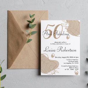 Boho White Modern Leaf All Ages Birthday Invitation