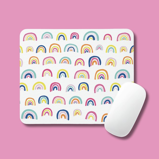 Boho White Multi Rainbow Mouse Pad (Rainbow pattern mouse mat)
