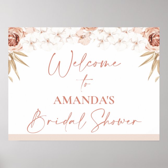 Boho White Orchards Palm Bridal Shower Welcome Poster (Front)
