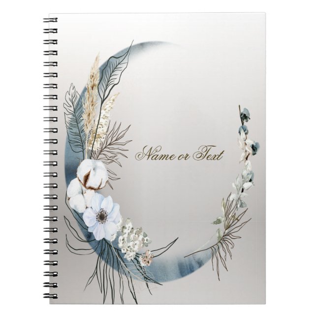 Boho White Orchid Flowers Blue Moon Elegant Notebook (Front)