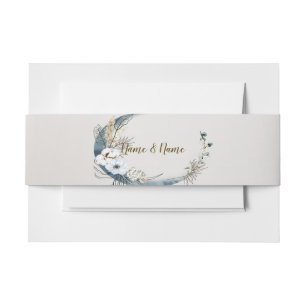 Boho White Orchid Flowers Blue Moon Elegant Party Invitation Belly Band