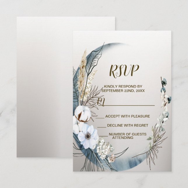 Boho White Orchid Flowers Blue Moon Elegant Party RSVP Card (Front/Back)