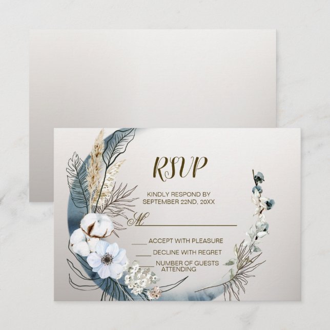 Boho White Orchid Flowers Blue Moon Elegant Party RSVP Card (Front/Back)