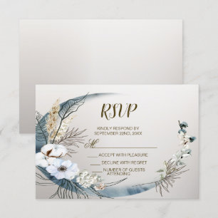 Boho White Orchid Flowers Blue Moon Elegant Party RSVP Card