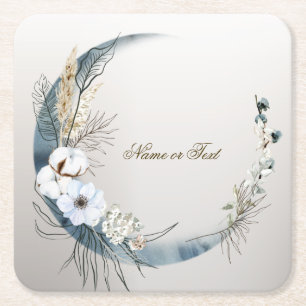Boho White Orchid Flowers Blue Moon Elegant Party Square Paper Coaster