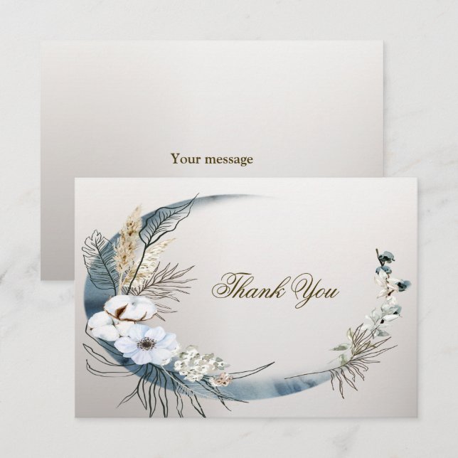 Boho White Orchid Flowers Blue Moon Elegant Party Thank You Card (Front/Back)