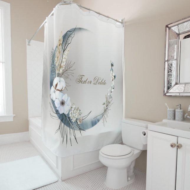 Boho White Orchid Flowers Blue Moon Elegant Shower Curtain (In Situ)