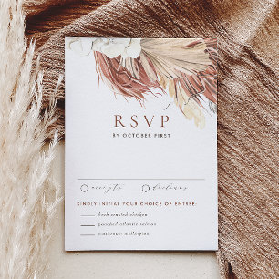 Boho White Orchids and Dried Palm Leaves Wedding RSVP Card