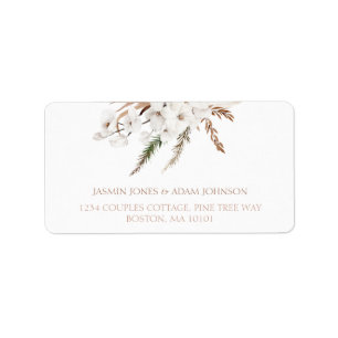 Boho White Orchids Pampas Grass Wedding Label