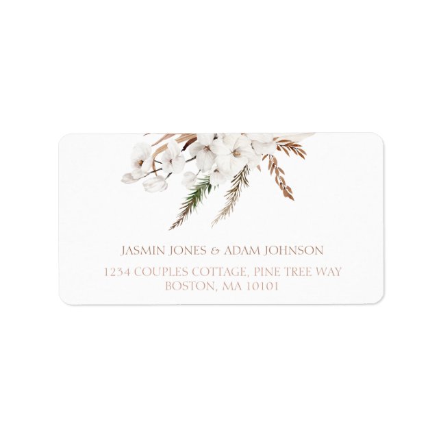 Boho White Orchids Pampas Grass Wedding Label (Front)