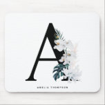 Boho White Orchids Tropical Letter A Monogram Mouse Pad<br><div class="desc">Add a boho and tropical accent to your space with this tropical monogram mousepad. It features watercolor white flowers,  white coral and tropical leaves. This letter A monogram mousepad will be perfect as a gift.</div>