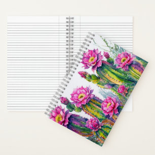 Boho White Pink Floral Cactus Foliage Design Notebook