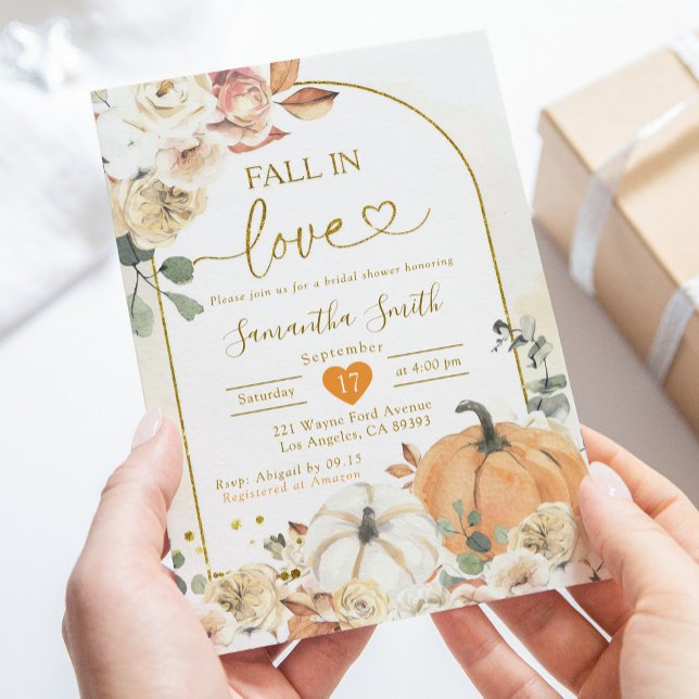 Boho White Pumpkin Fall in Love Bridal Shower Invitation (Creator Uploaded)