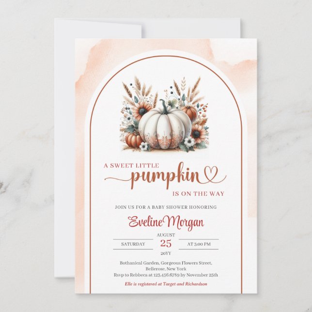 Boho white pumpkin terracotta copper pampas brown  invitation (Front)