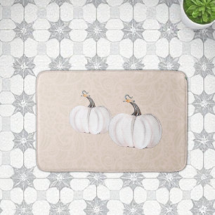 Boho White Pumpkin Watercolor Art Bath Mat