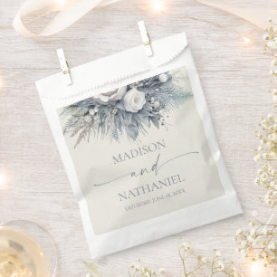 Boho White Rose Floral Flower Garden Wedding Favour Bag