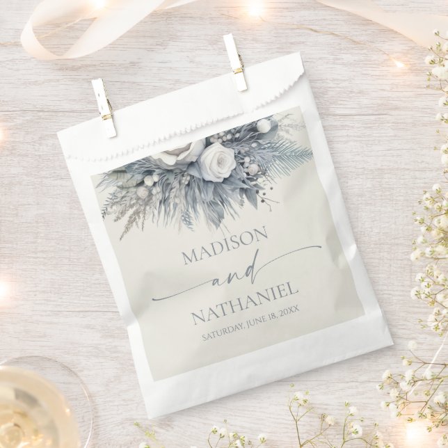 Boho White Rose Floral Flower Garden Wedding Favour Bag (Clipped)