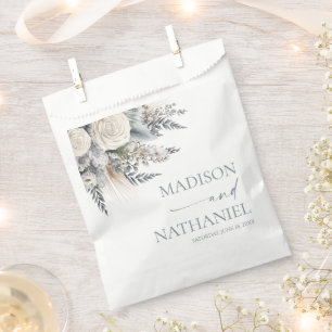 Boho White Rose Floral Flower Garden Wedding Favour Bag