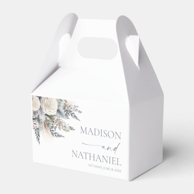 Boho White Rose Floral Flower Garden Wedding Favour Box (Front Side)