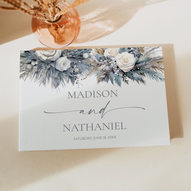 Boho White Rose Floral Flower Garden Wedding Guest Book (Creator Uploaded)