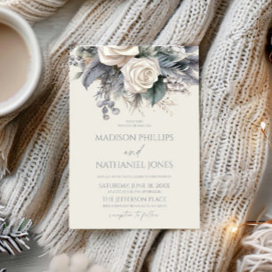 Boho White Rose Floral Flower Garden Wedding Invitation