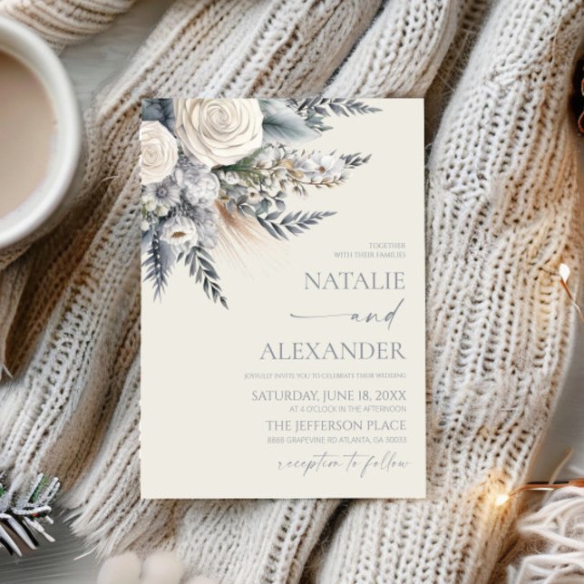 Boho White Rose Floral Flower Garden Wedding Invitation (Creator Uploaded)